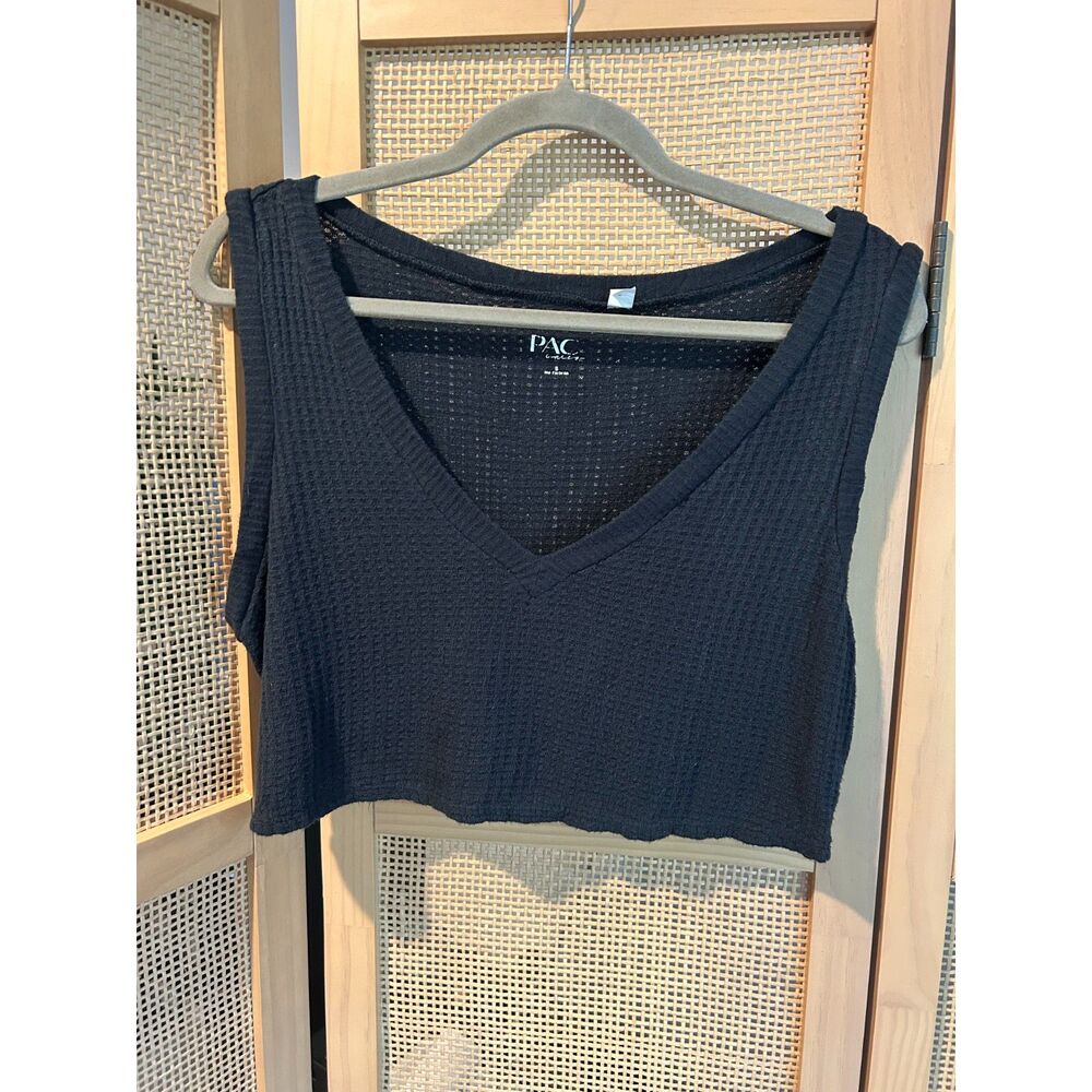 PAC Cares Black Waffle Knit Crop Top Size S